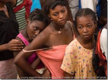 women at food distribution center
